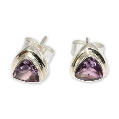 Purple Trinity Artisan Crafted Amethyst and Sterling Silver Stud Earrings