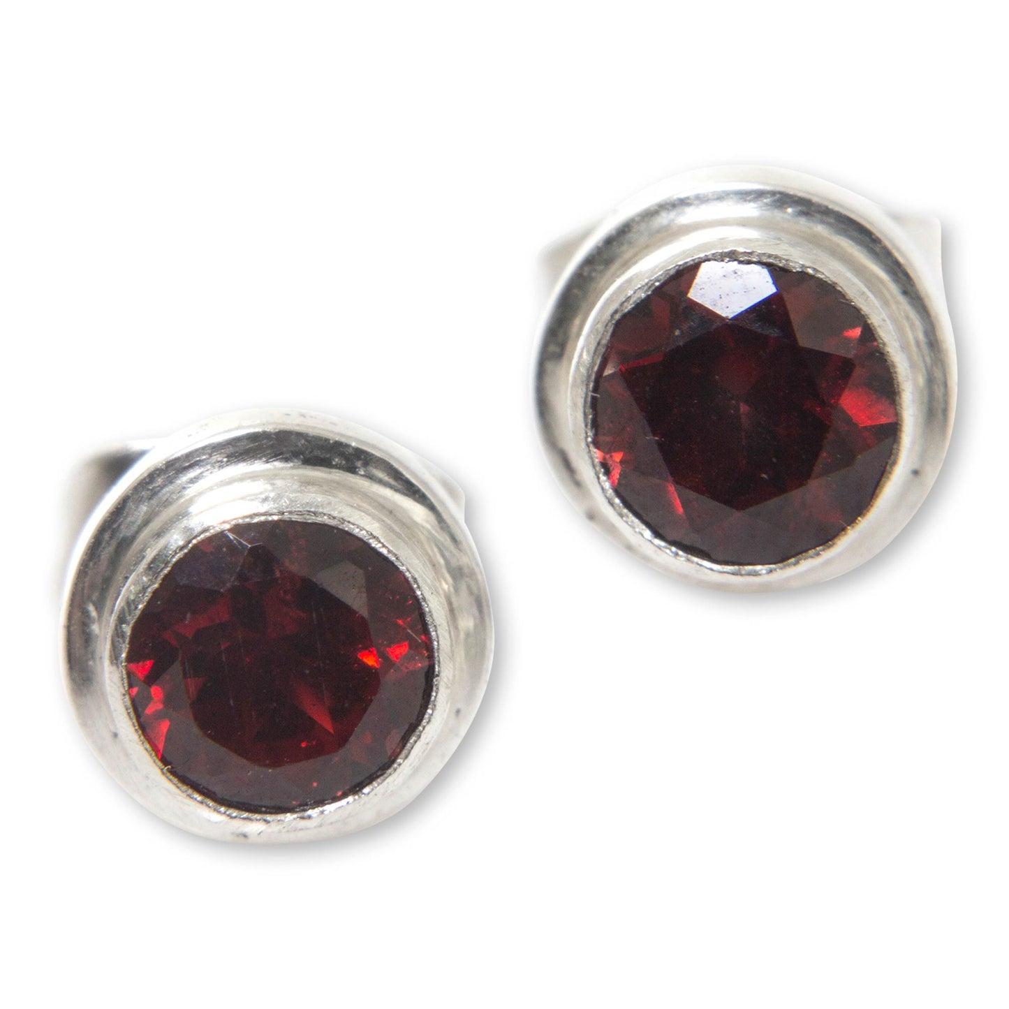 Red Simplicity Genuine Garnet and Sterling Silver Stud Earrings from Bali