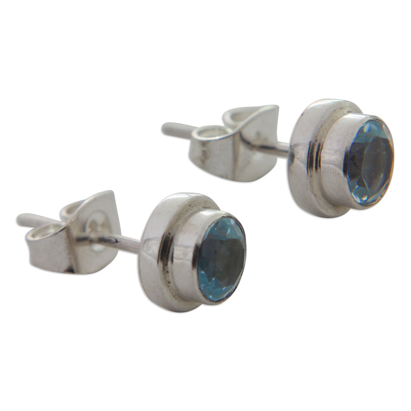 Blue Simplicity Classic Blue Topaz and Sterling Silver Round Stud Earrings