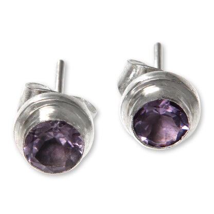 Purple Simplicity Amethyst Silver Stud Earrings