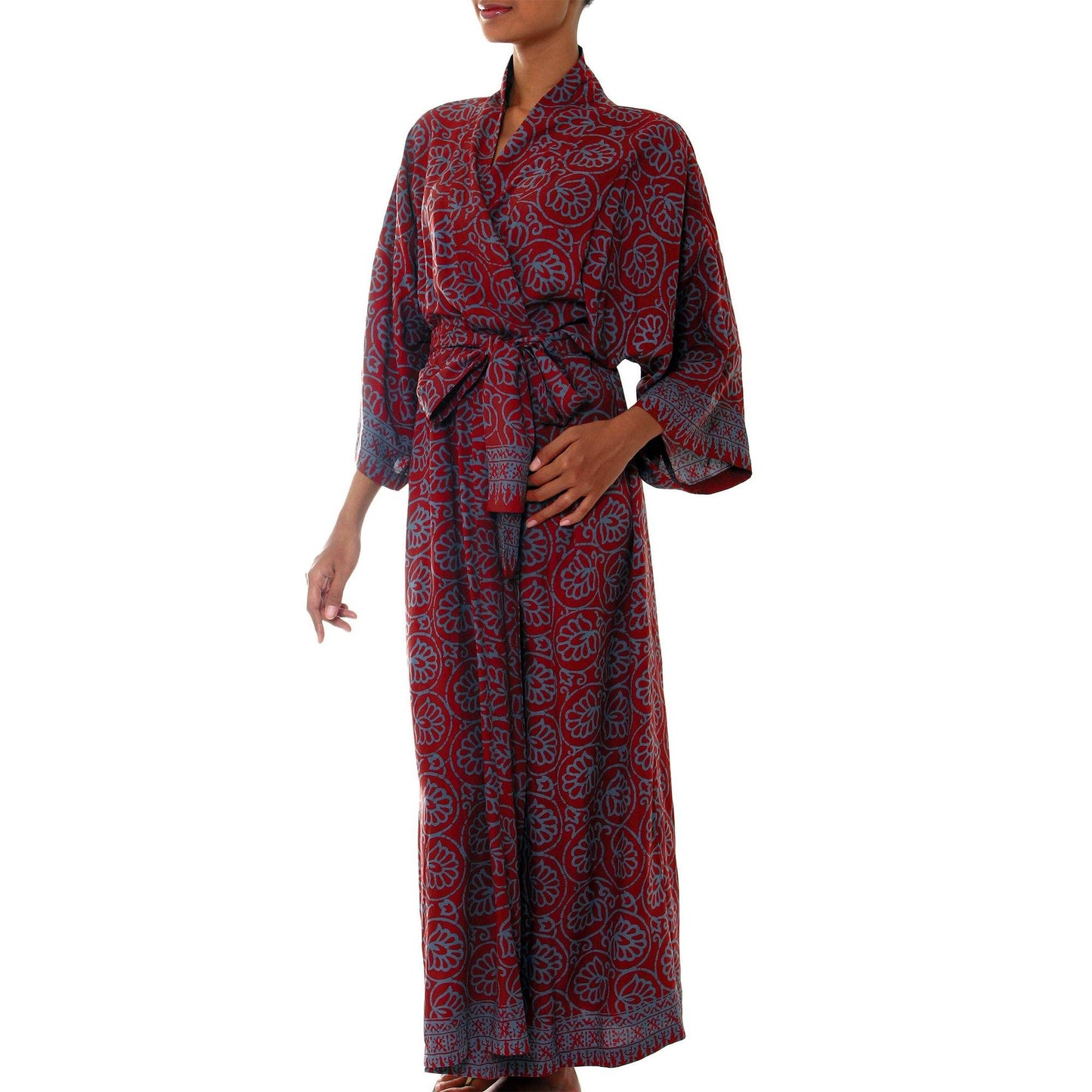 Burgundy Floral Batik Robe