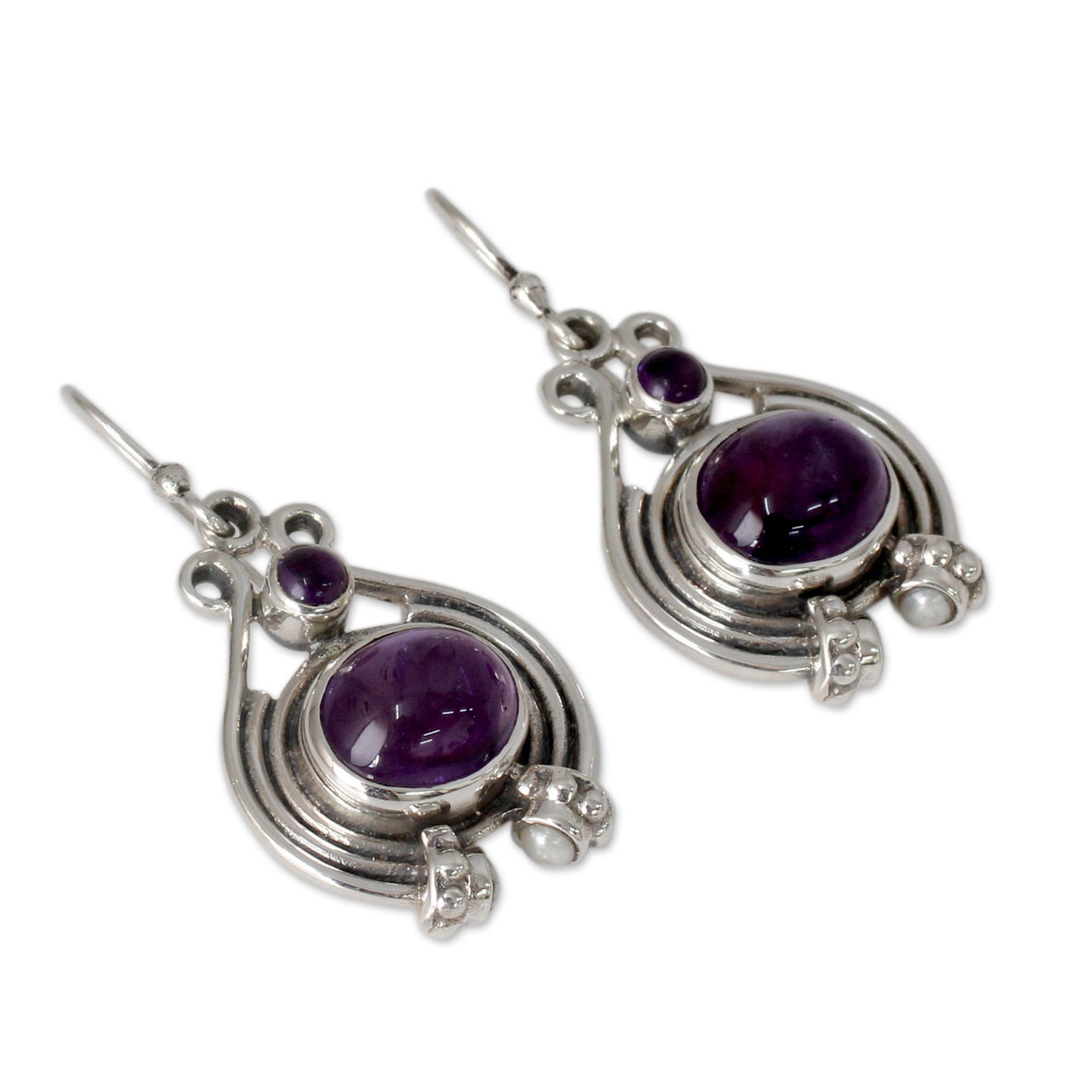 Twilight Glow Unique Amethyst, Pearl and Sterling Silver Earrings