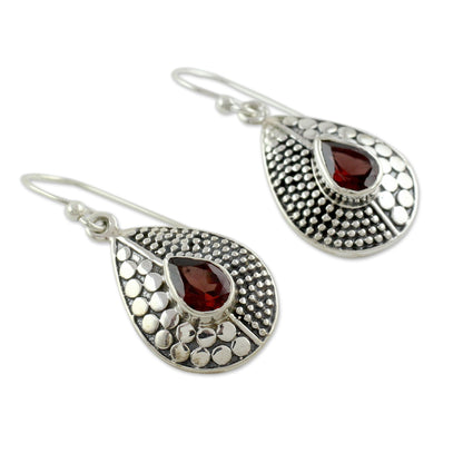 Scarlet Fusion Sterling Silver and Garnet Dangle Earrings from India