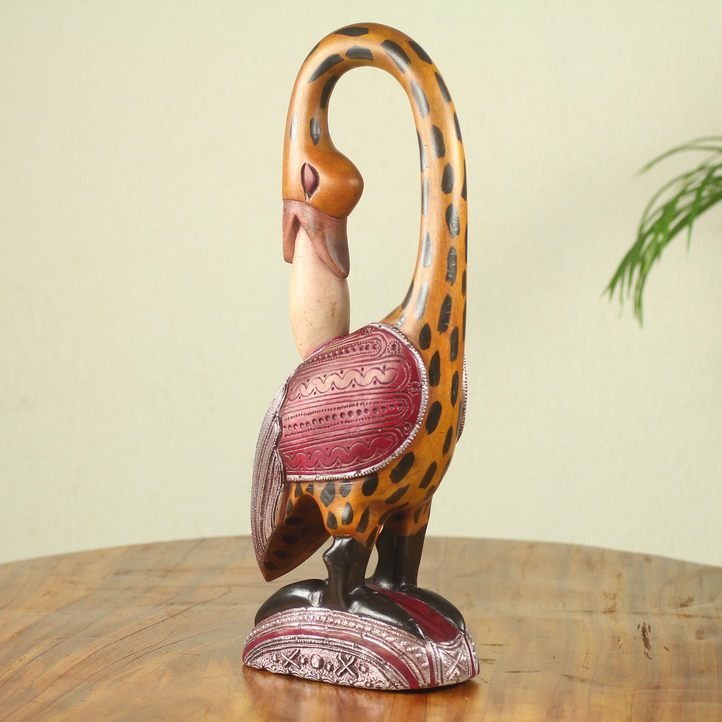 Spotted Sankofa Colorful African Wood Bird Sculpture Hand Carved in Ghana