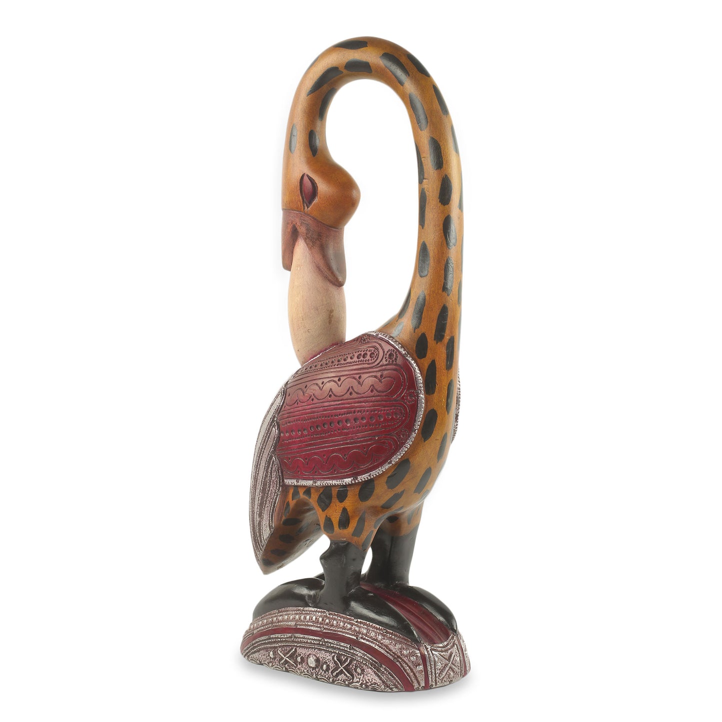 Spotted Sankofa Colorful African Wood Bird Sculpture Hand Carved in Ghana