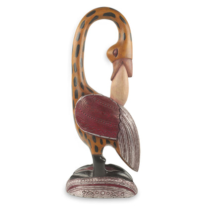 Spotted Sankofa Colorful African Wood Bird Sculpture Hand Carved in Ghana