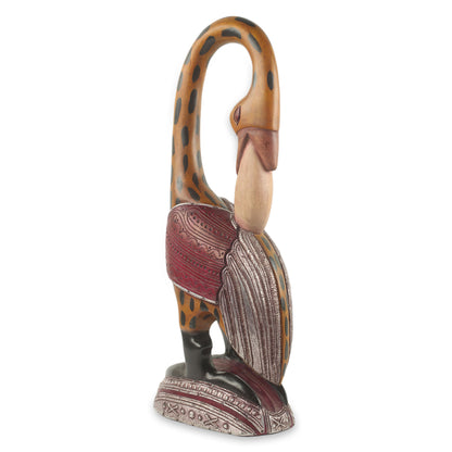 Spotted Sankofa Colorful African Wood Bird Sculpture Hand Carved in Ghana