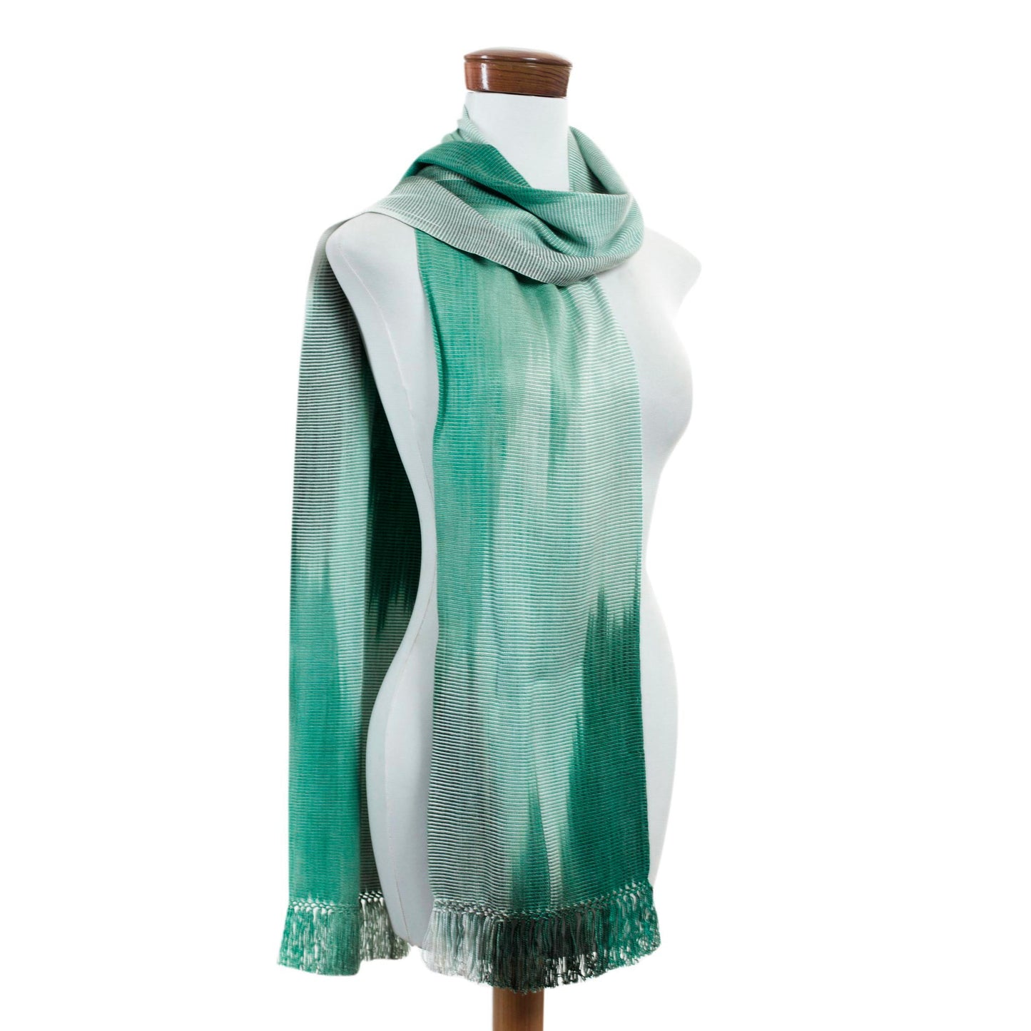 Iridescent Eucalyptus Rayon Chenille Hand Woven Green White Guatemalan Scarf