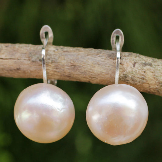 Rosy Moon Peach-Hued Cultured Pearl and 925 Silver Drop Earrings