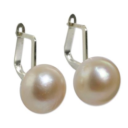 Rosy Moon Peach-Hued Cultured Pearl and 925 Silver Drop Earrings