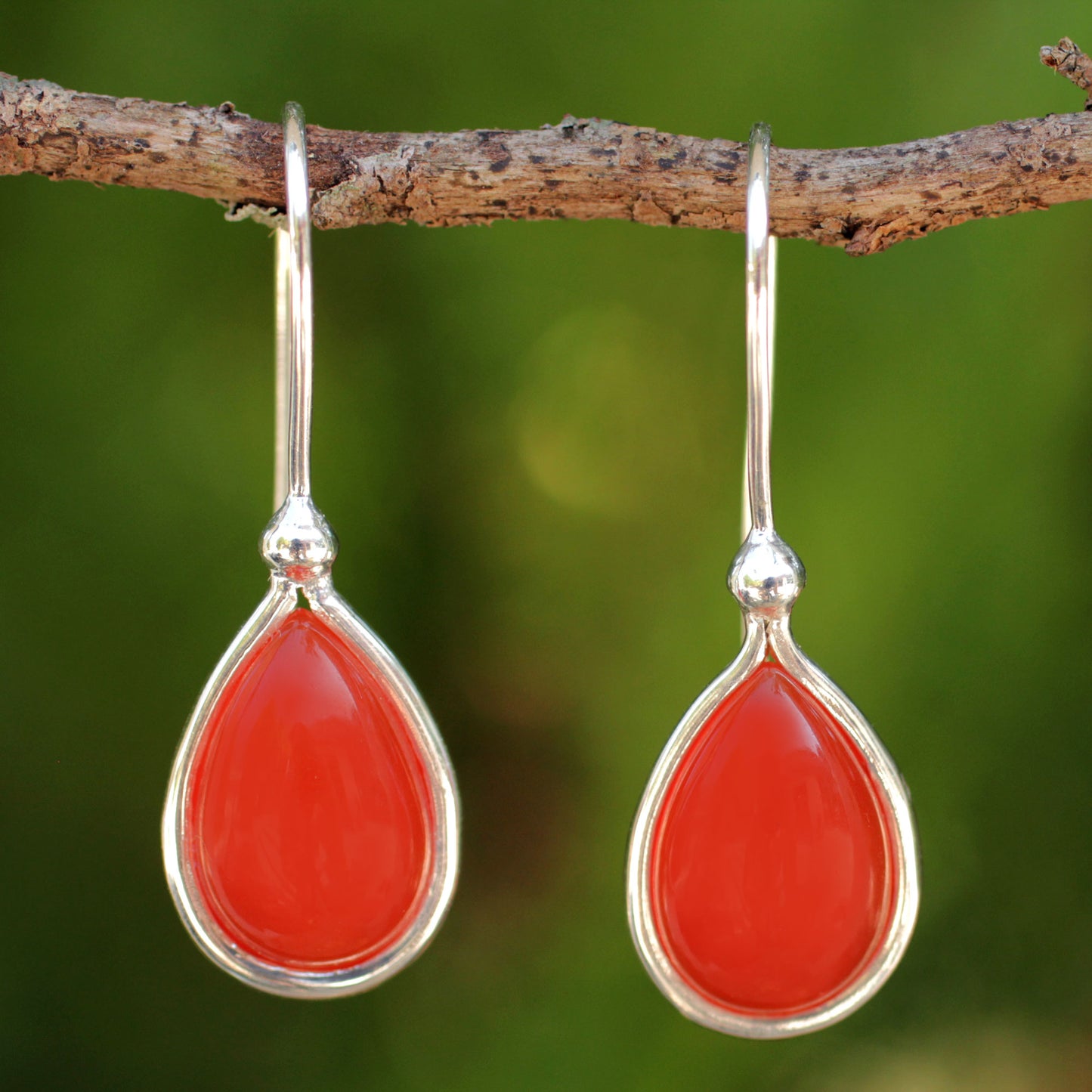 Autumn Rain Natural Carnelian and Sterling Silver 925 Dangle Earrings