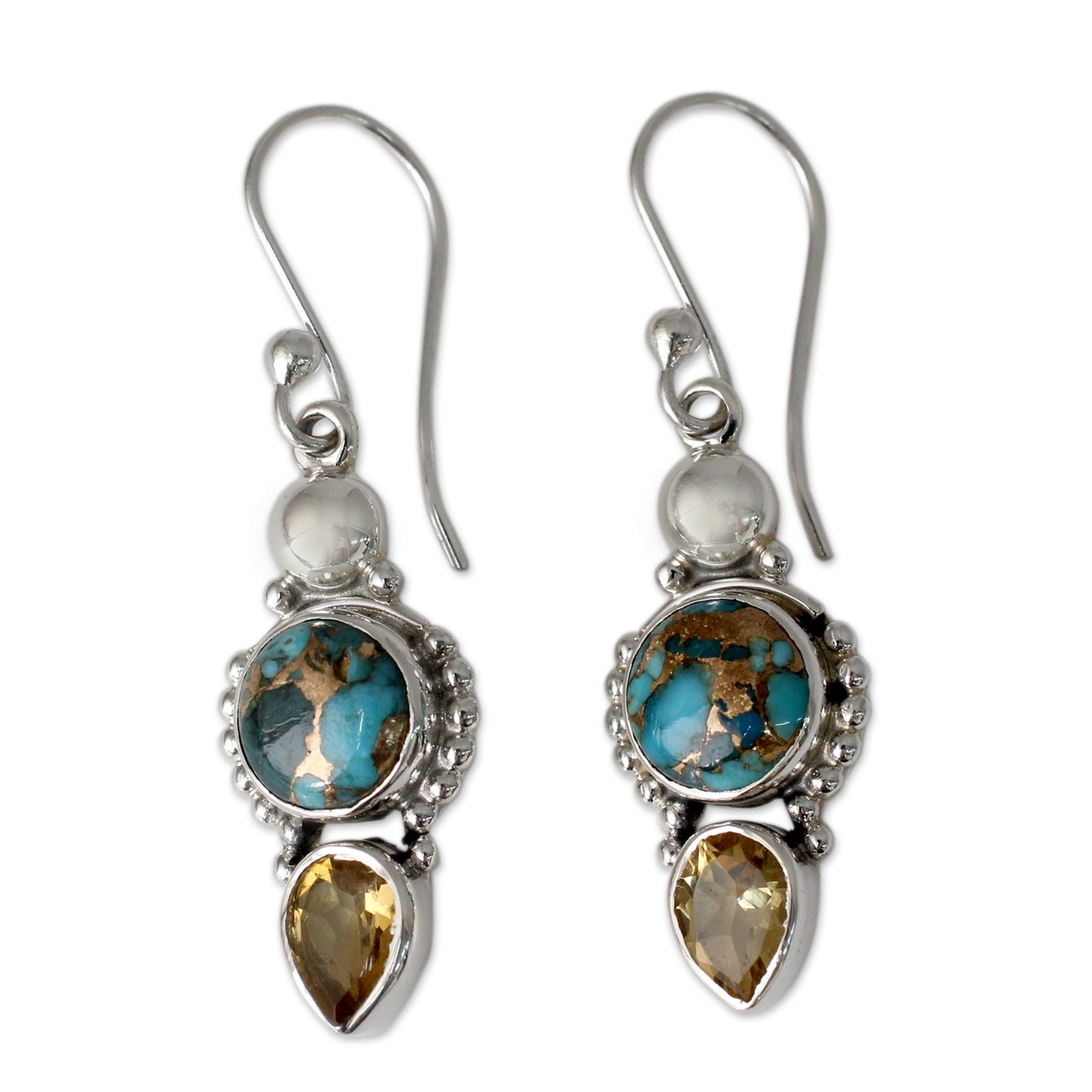 Summer Sunset Citrine Turquoise & Silver Dangle Earrings