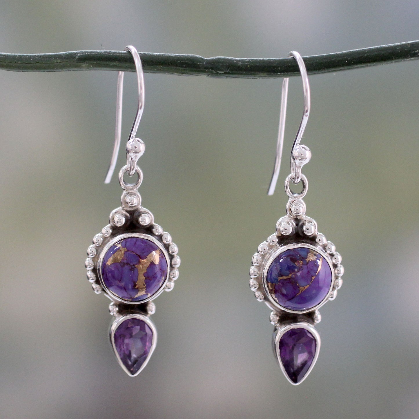 Multi-Gem Sterling Silver Dangle Earrings