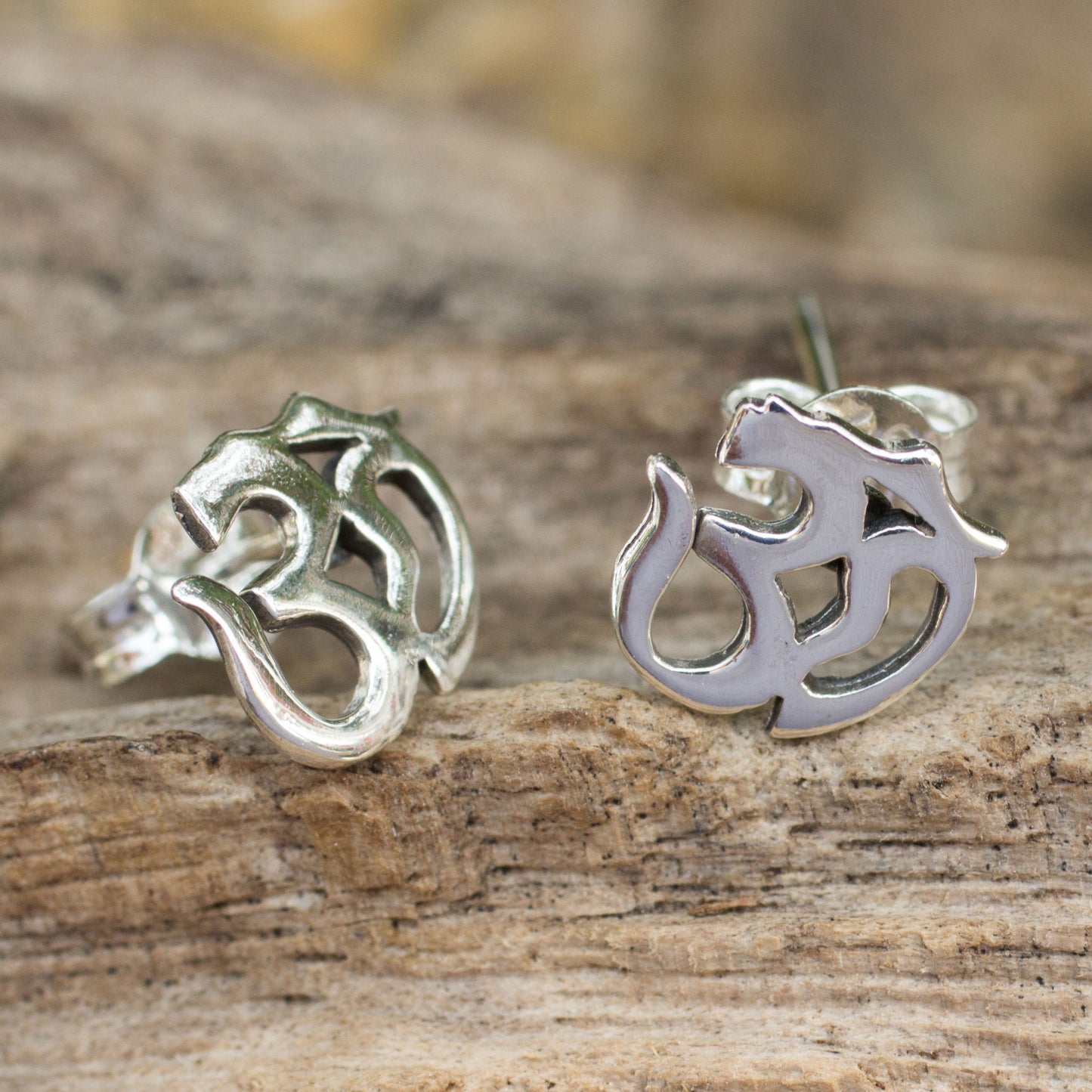 Om Symbol Polished Silver Om Symbol Stud Earrings from Thai Artisan