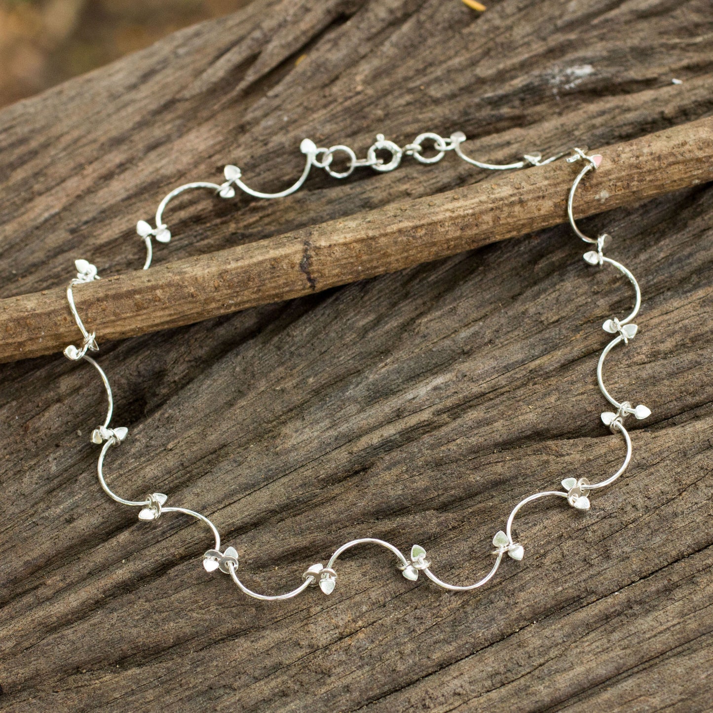 Natural Flow Silver Floral Link Anklet