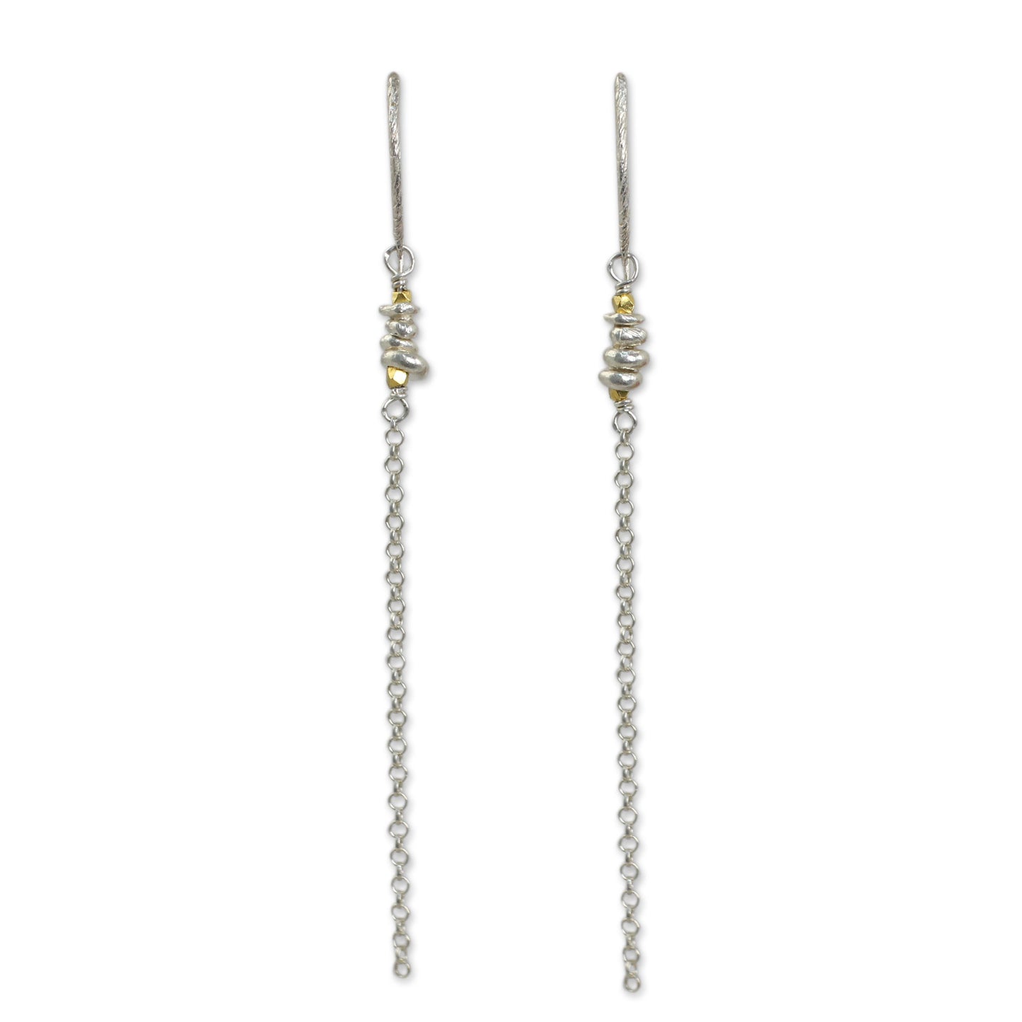 Rain Chain Long Chain Dangle Earrings in Sterling with Gold Accents