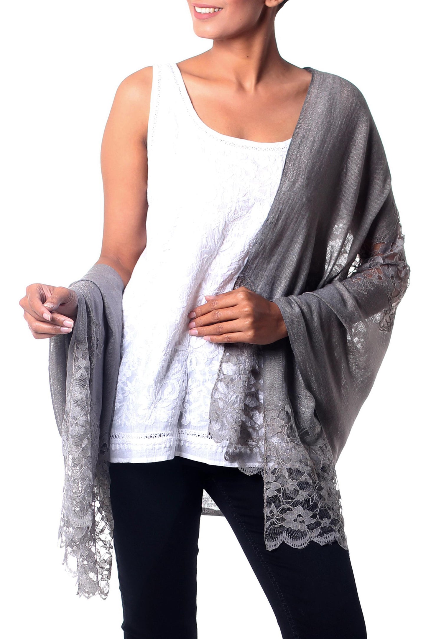 Infinite Kashmir Light Gray Wool Blend Shawl