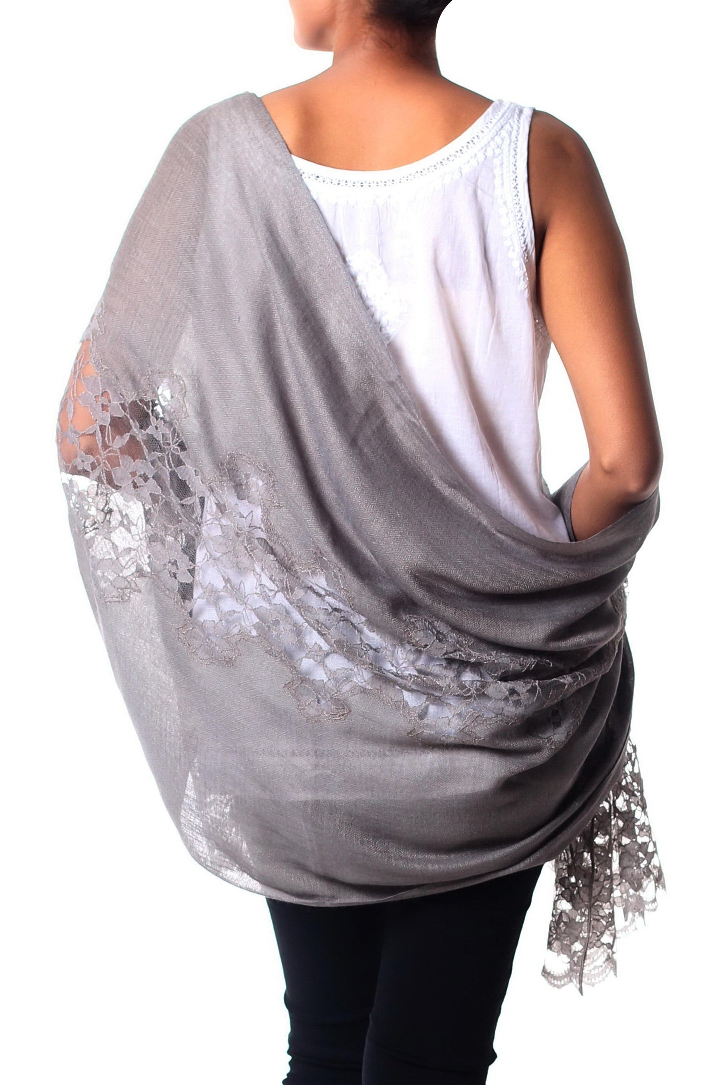 Infinite Kashmir Light Gray Wool Blend Shawl