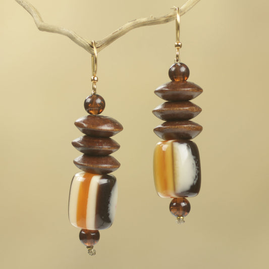 Edinam Wood Beaded Dangle Earrings Artisan Crafted Jewelry