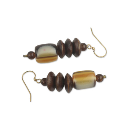Edinam Wood Beaded Dangle Earrings Artisan Crafted Jewelry