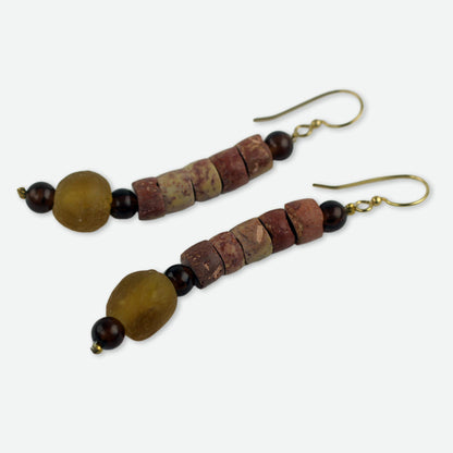 Earth's Warmth Bauxite Earrings Crafted by Hand with Recycled Beads