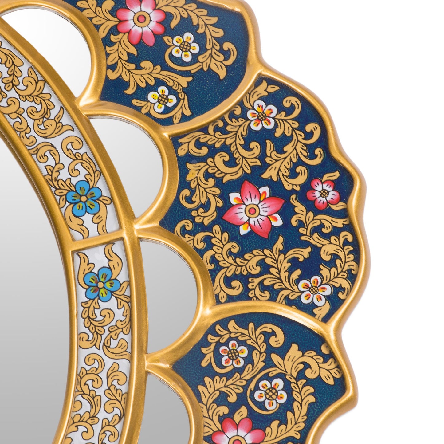 Golden Garden Unique Floral Wood Reverse Painted Art Glass Wall Mirror