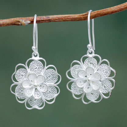 Filigree Jasmine Artisan Crafted Sterling Filigree Peruvian Flower Earrings