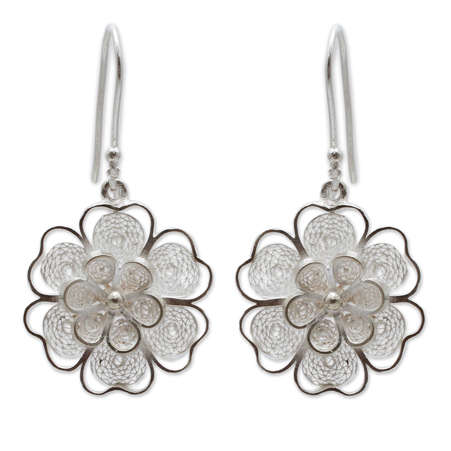 Filigree Jasmine Artisan Crafted Sterling Filigree Peruvian Flower Earrings