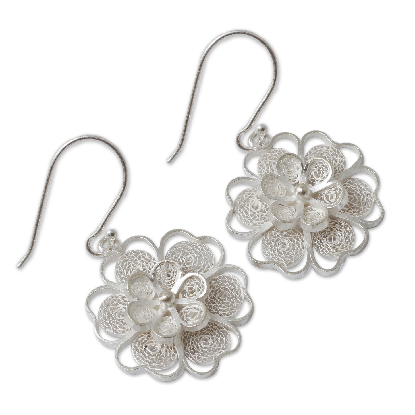 Filigree Jasmine Artisan Crafted Sterling Filigree Peruvian Flower Earrings