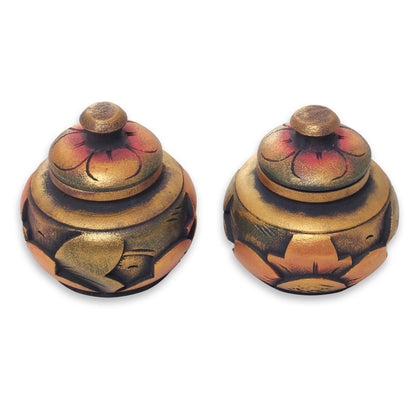 Guwang Treasure Small Handcrafted Decorative Round Wood Boxes (Pair)