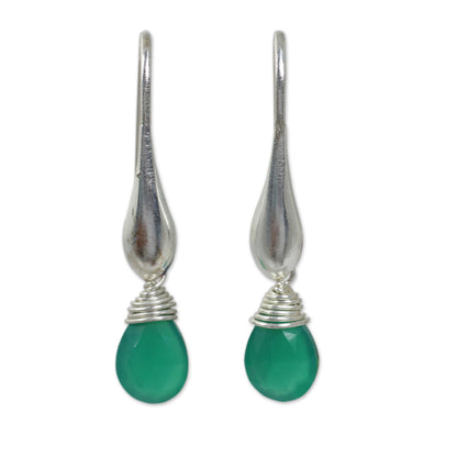 Sophisticated Green Sterling Silver Dangle Earrings with Enhanced Green Onyx