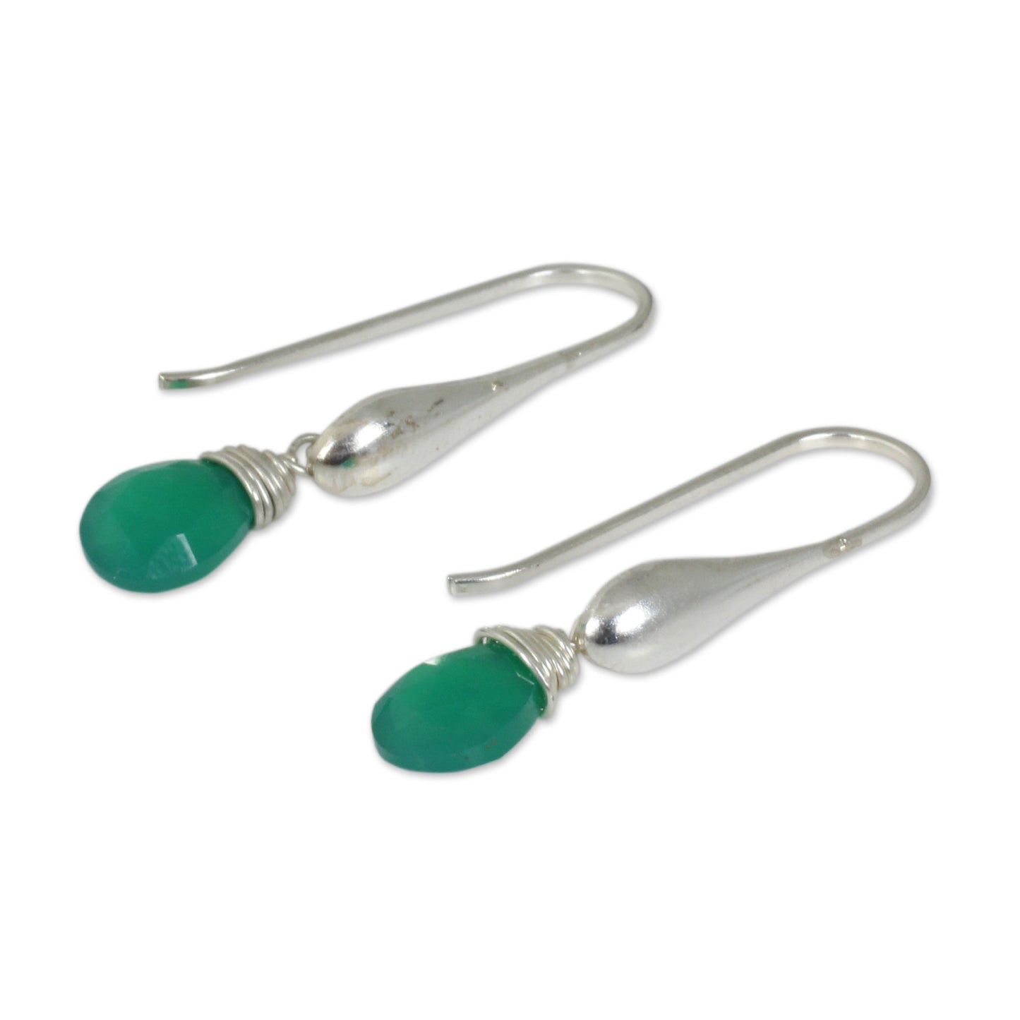 Sophisticated Green Sterling Silver Dangle Earrings with Enhanced Green Onyx