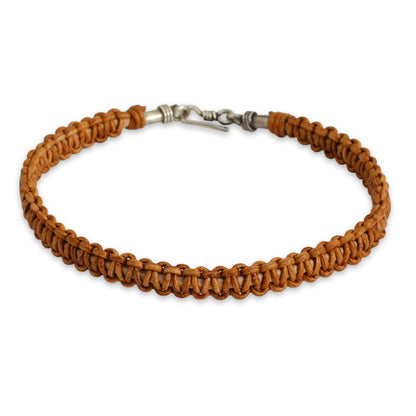 Brown Magnificence Braided Brown Leather Bracelet for Men Fair Trade Jewelry