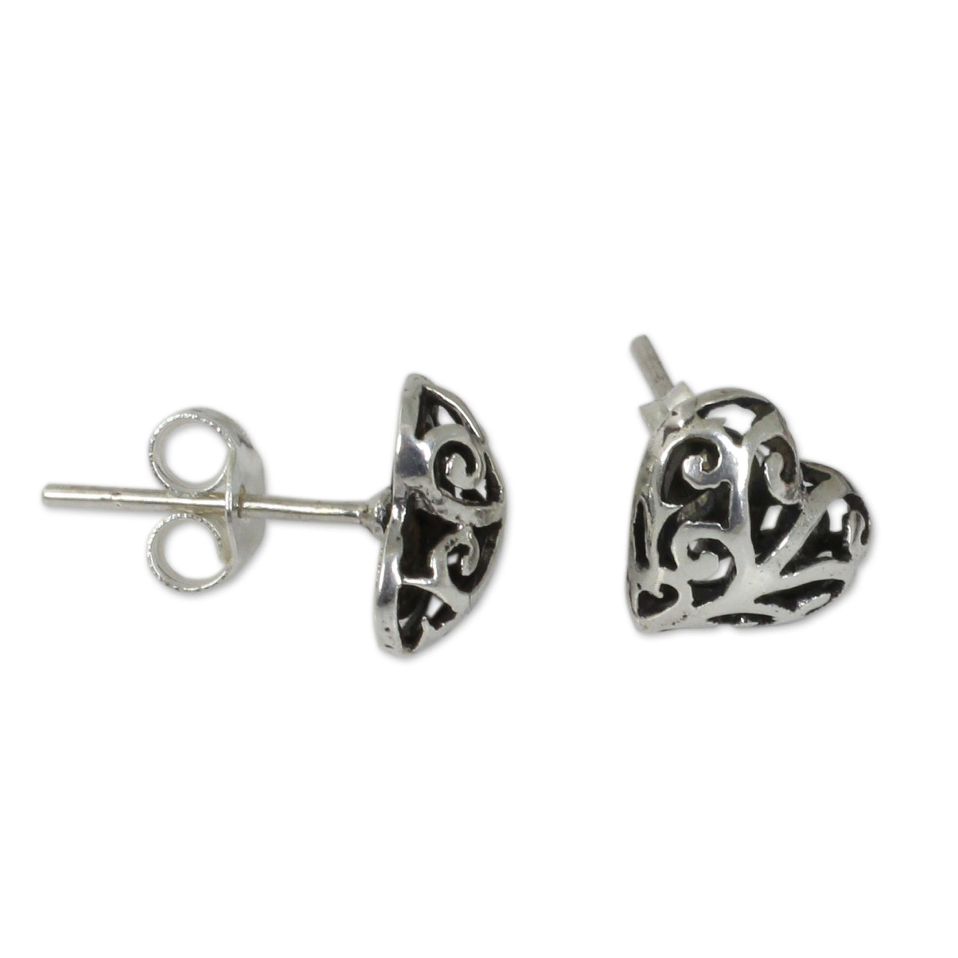 NOVICA - Sterling Silver Filigree Heart Stud Earrings