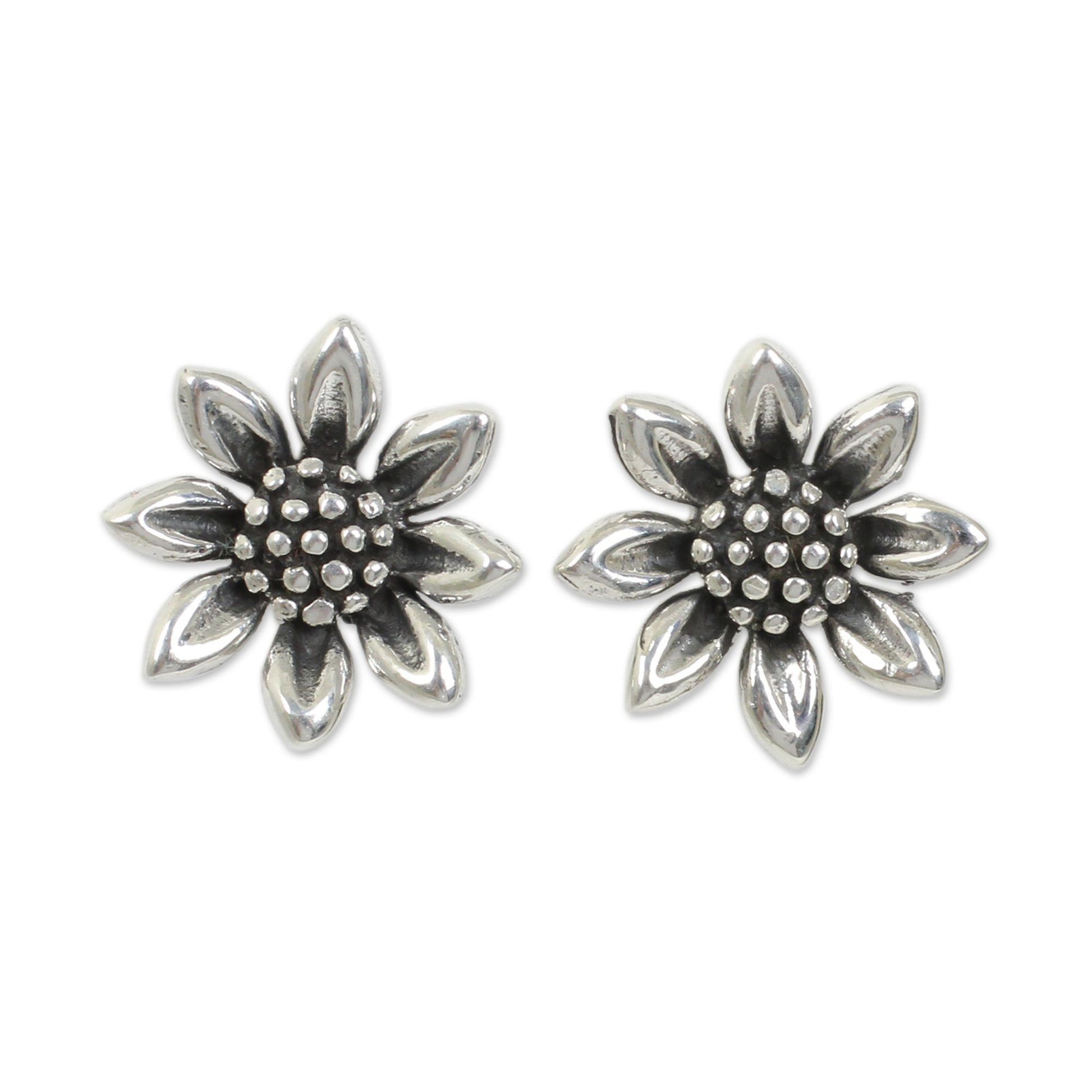 NOVICA - Sunflower Love Sterling Silver Stud Earrings