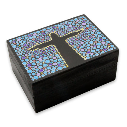 Azure Christ the Redeemer Blue Black Hand Painted Cristo Redentor Box 4.5 Inches