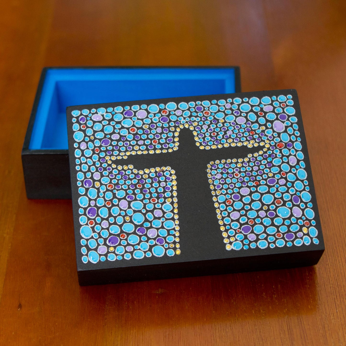 Azure Christ the Redeemer Blue Black Hand Painted Cristo Redentor Box 4.5 Inches