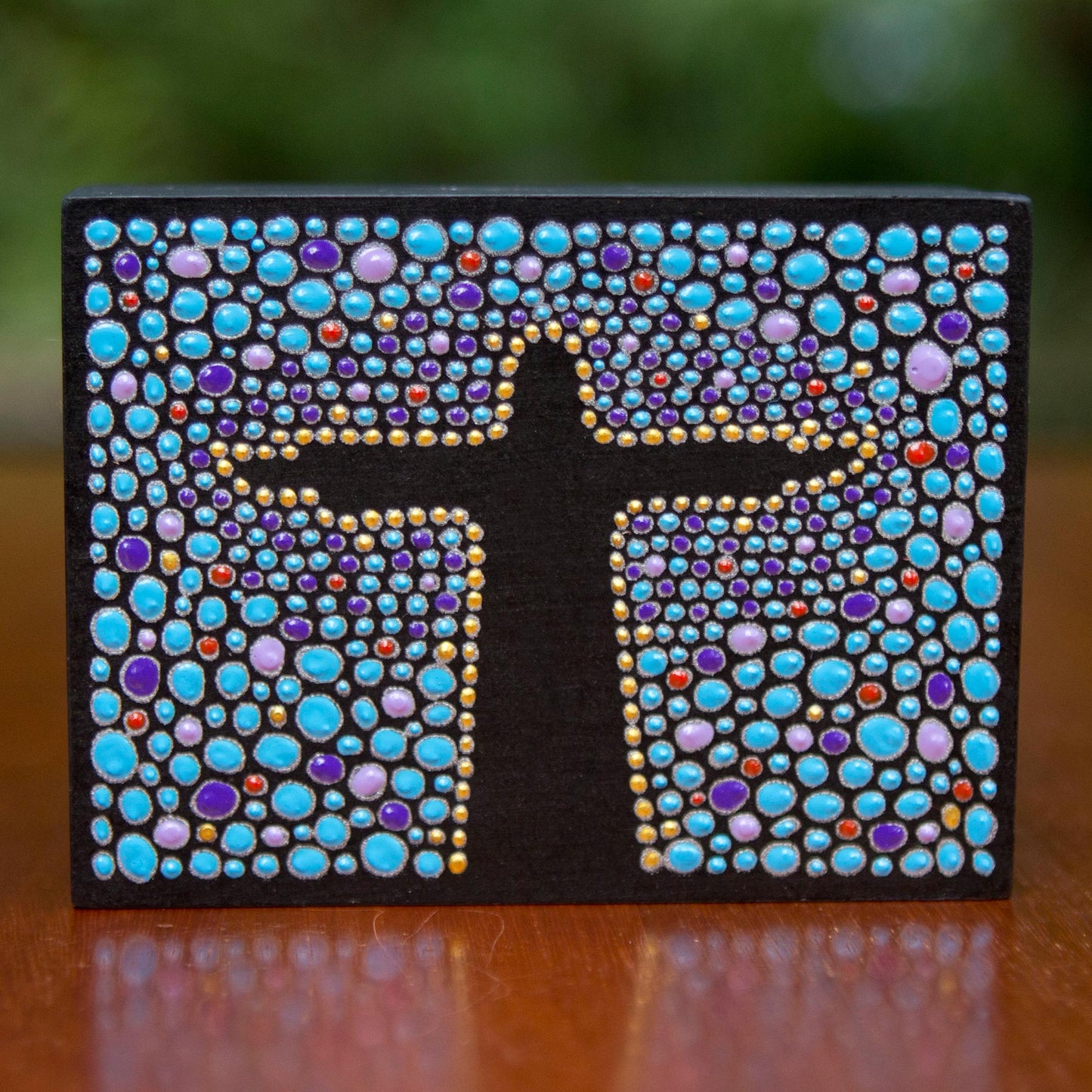 Azure Christ the Redeemer Blue Black Hand Painted Cristo Redentor Box 4.5 Inches