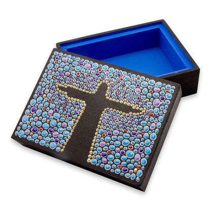 Azure Christ the Redeemer Blue Black Hand Painted Cristo Redentor Box 4.5 Inches