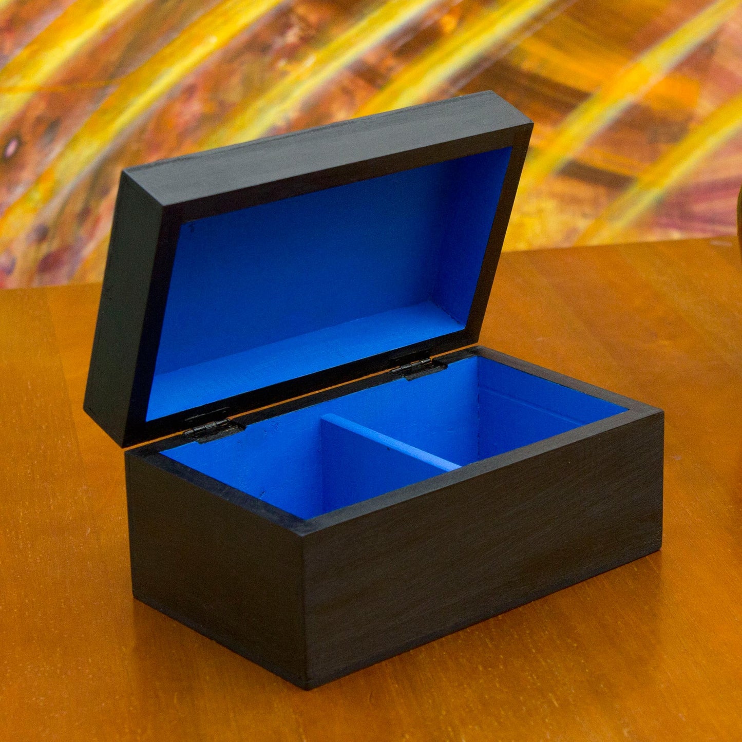 Azure Christ the Redeemer Hand Painted Two Compartment Cristo Redentor Wood Tea Box