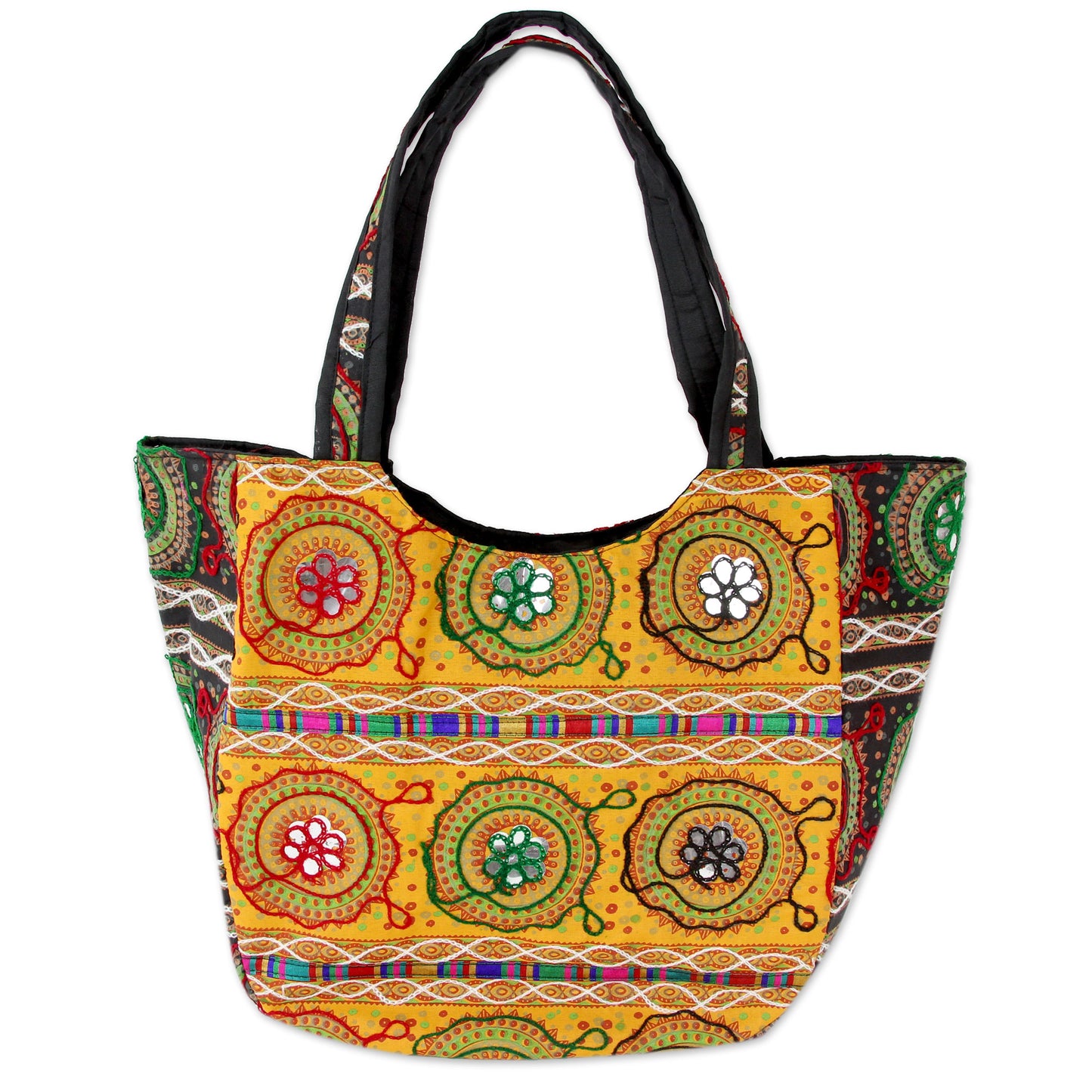 Colors of Gujarat Colorful Orange Embroidered Cotton Shoulder Bag from India