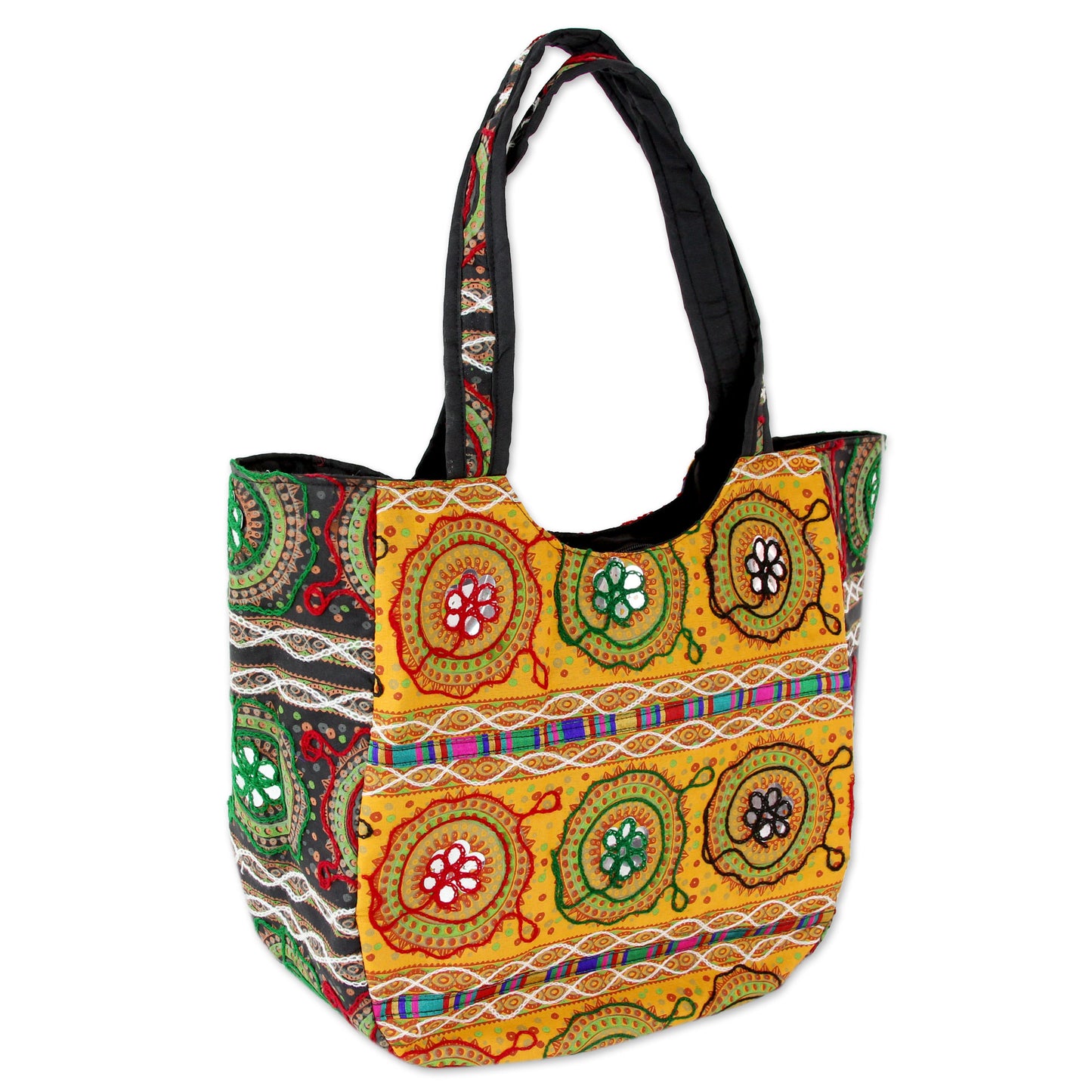 Colors of Gujarat Colorful Orange Embroidered Cotton Shoulder Bag from India