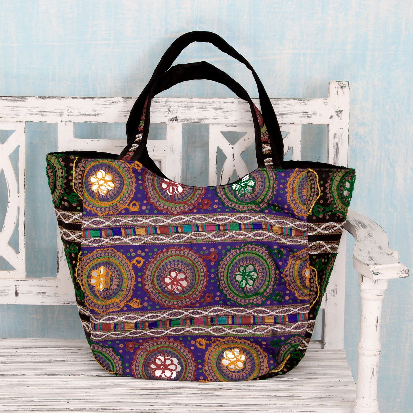 Colors of Gujarat Colorful Orange Embroidered Cotton Shoulder Bag from India