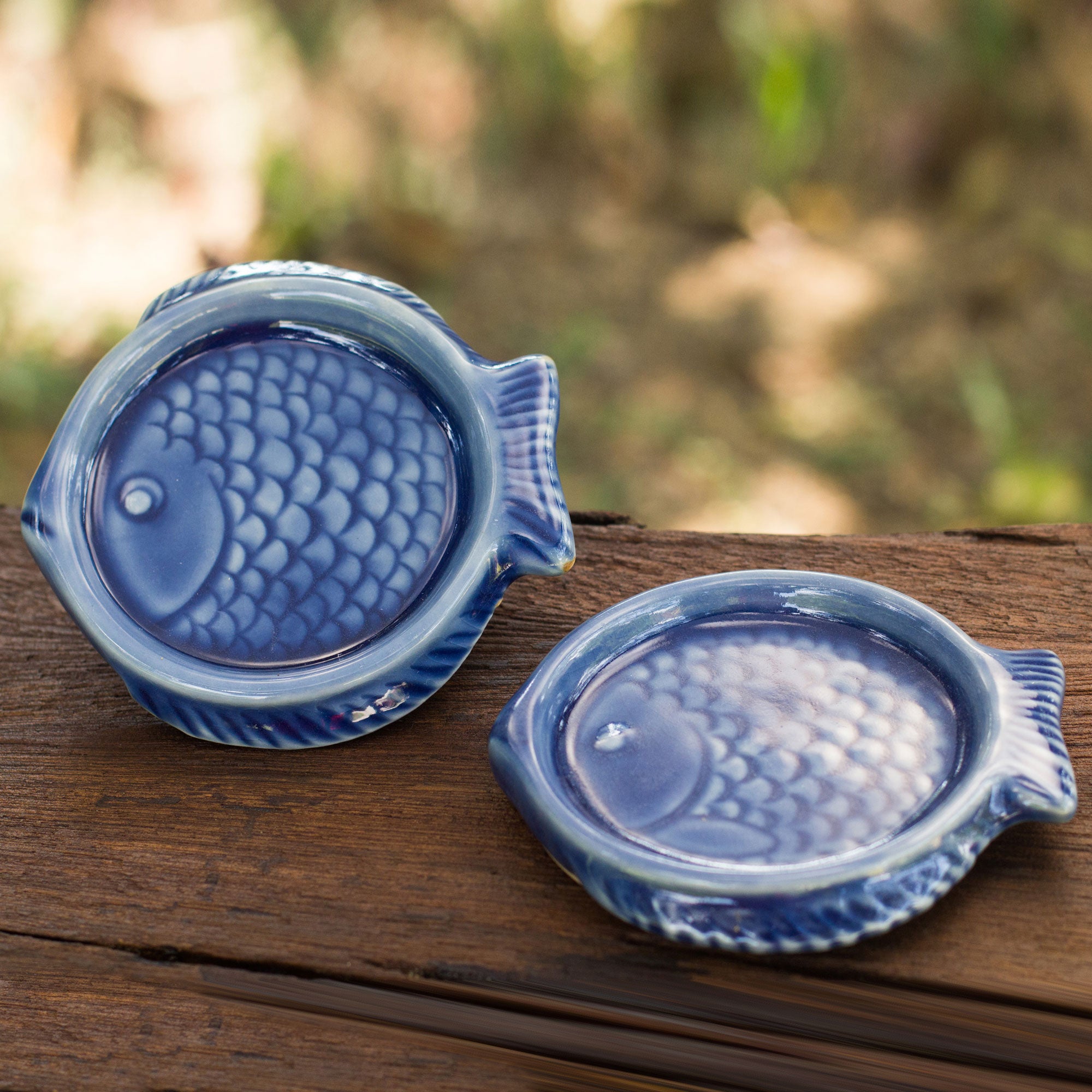 Picture of NOVICA Ocean Blue Fish Authentic Deep Blue Thai Celadon Ceramic ...