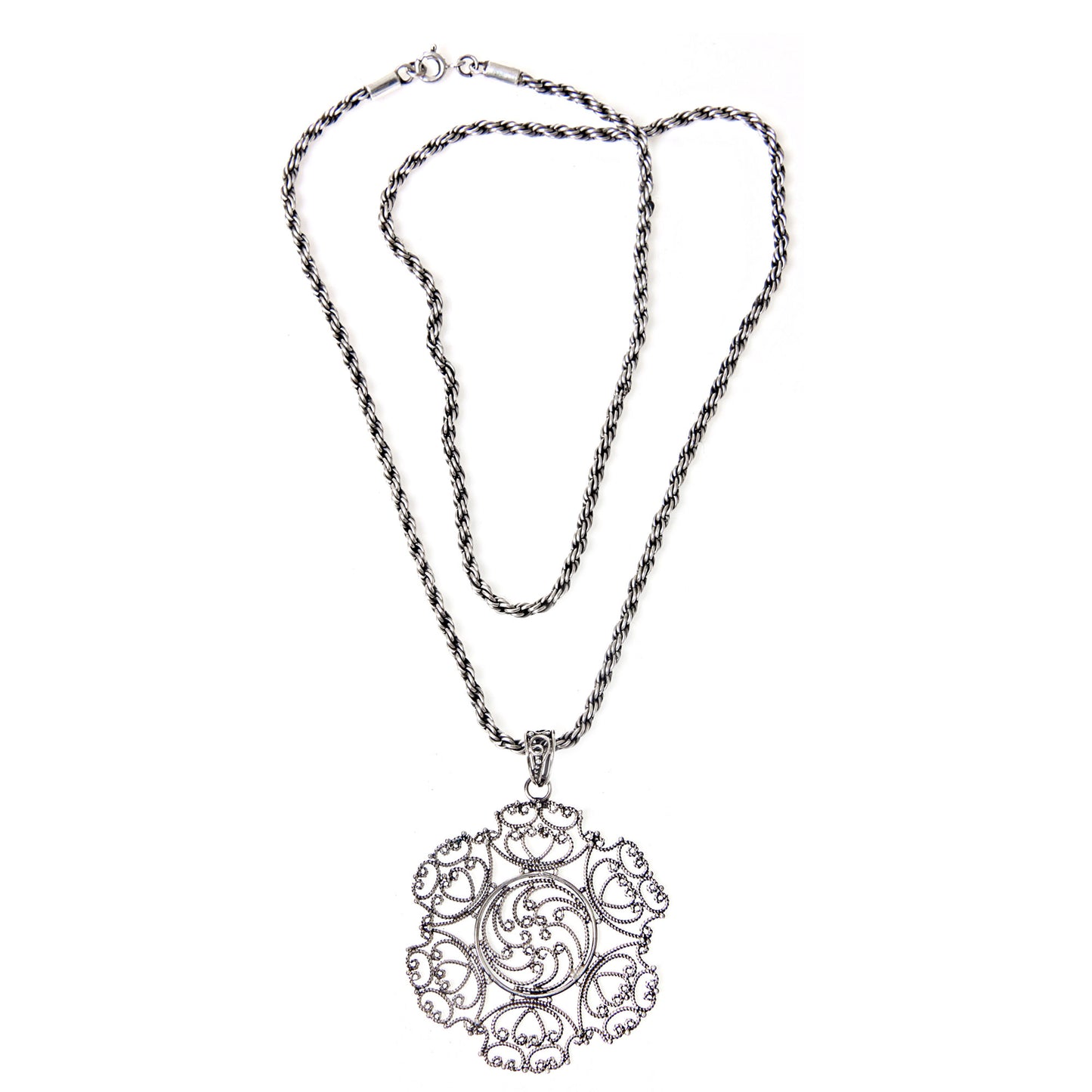 Legian Lace Unique Lacy Sterling Silver 925 Pendant Necklace