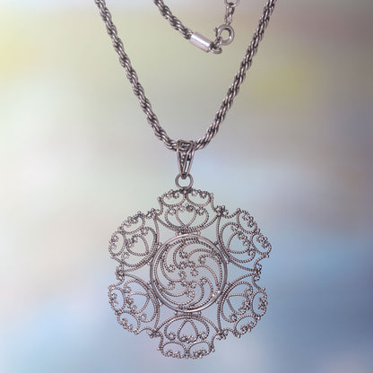 Legian Lace Unique Lacy Sterling Silver 925 Pendant Necklace