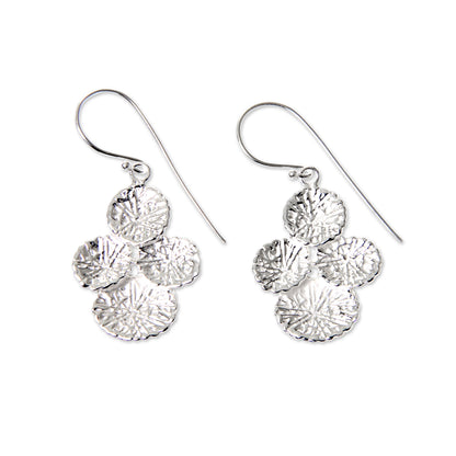 Antanan Leaves Sandblasted Silver Leaf Dangle Earrings Handmade in Bali