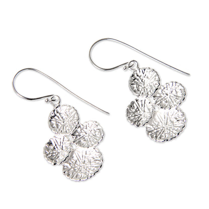 Antanan Leaves Sandblasted Silver Leaf Dangle Earrings Handmade in Bali