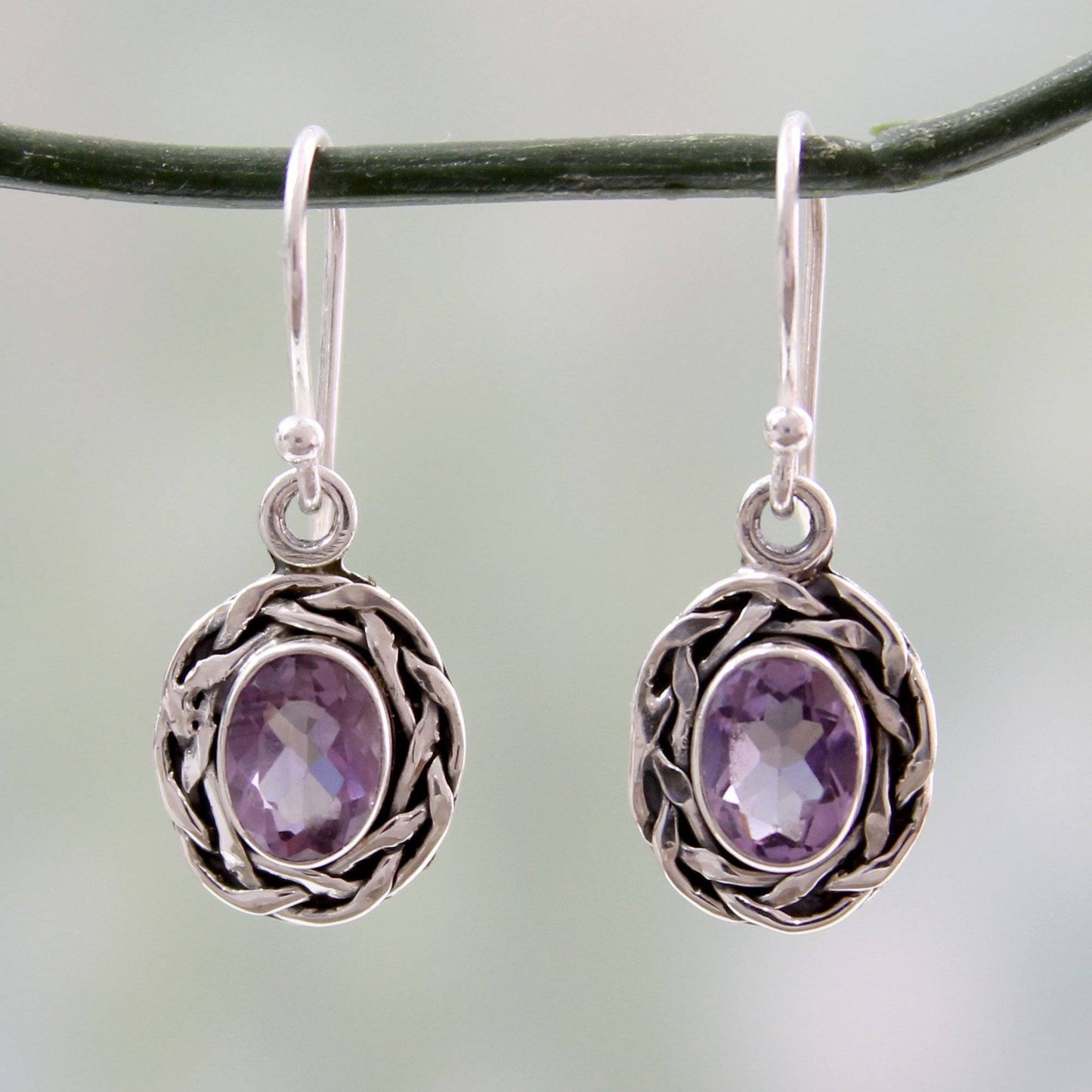 Woven Sterling Silver & Amethyst Drop Earrings
