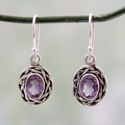 Woven Sterling Silver & Amethyst Drop Earrings